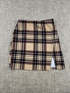 Windsor Beige Plaid Mini Skirt with Black & Red Accents